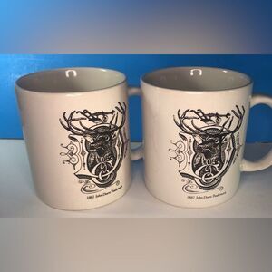 (2) Vintage look John Deere -Deer Logo Coffee Mugs